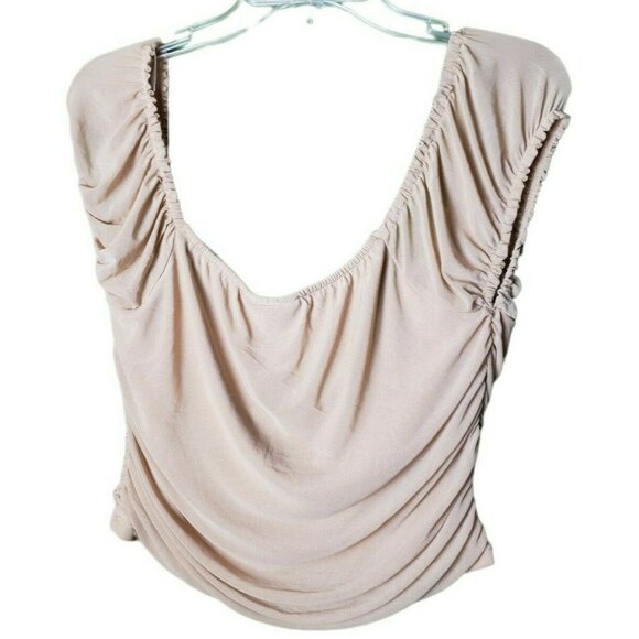 Just Polly Top Blouse Ruched Front Sweetheart Neck Juniors Sz XL NWT Tan - Picture 2 of 6